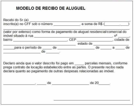 Modelo de RECIBO DE ALUGUEL para imprimir opções