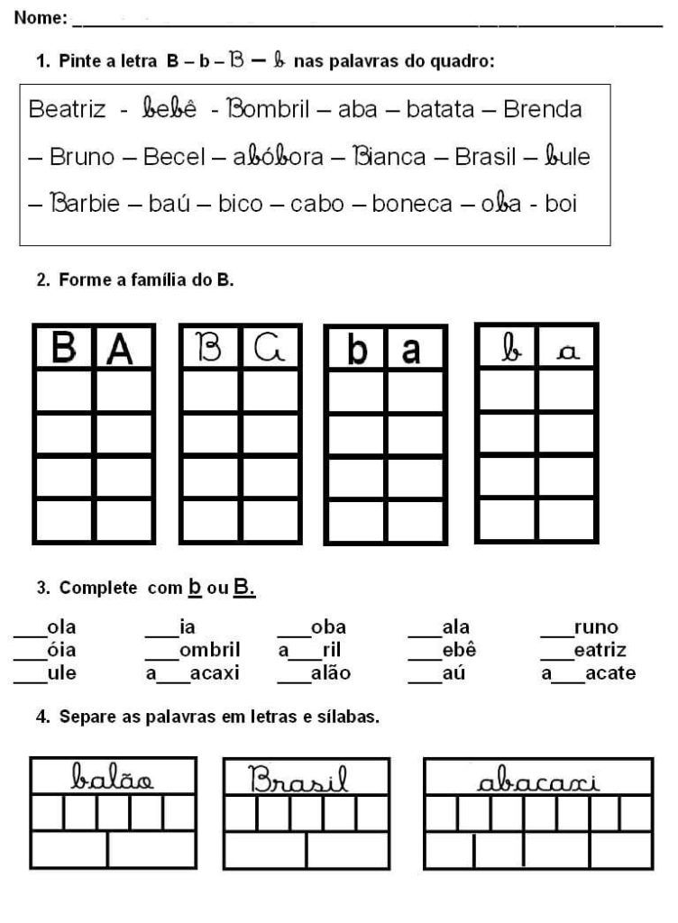 SÍLABAS COM B ( Ba Be Bi Bo Bu ) Para Alfabetização