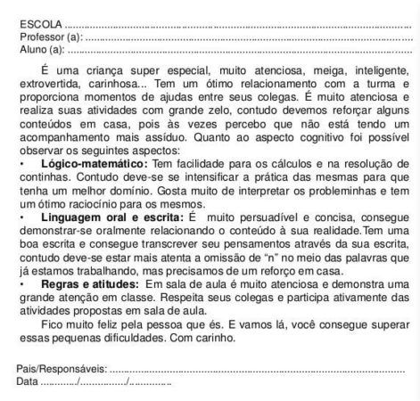 15 Opções De Modelo De Relatório INDIVIDUAL Do Aluno