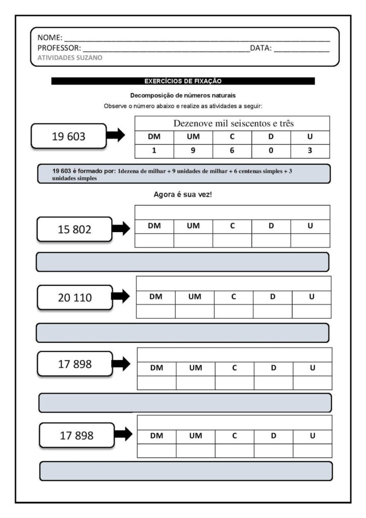 Atividades Decomposição De Números Para Matemática 8556